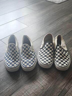 Bundle of 2 Checkered Vans Slip on sneakers women's 9 blue & black with cream